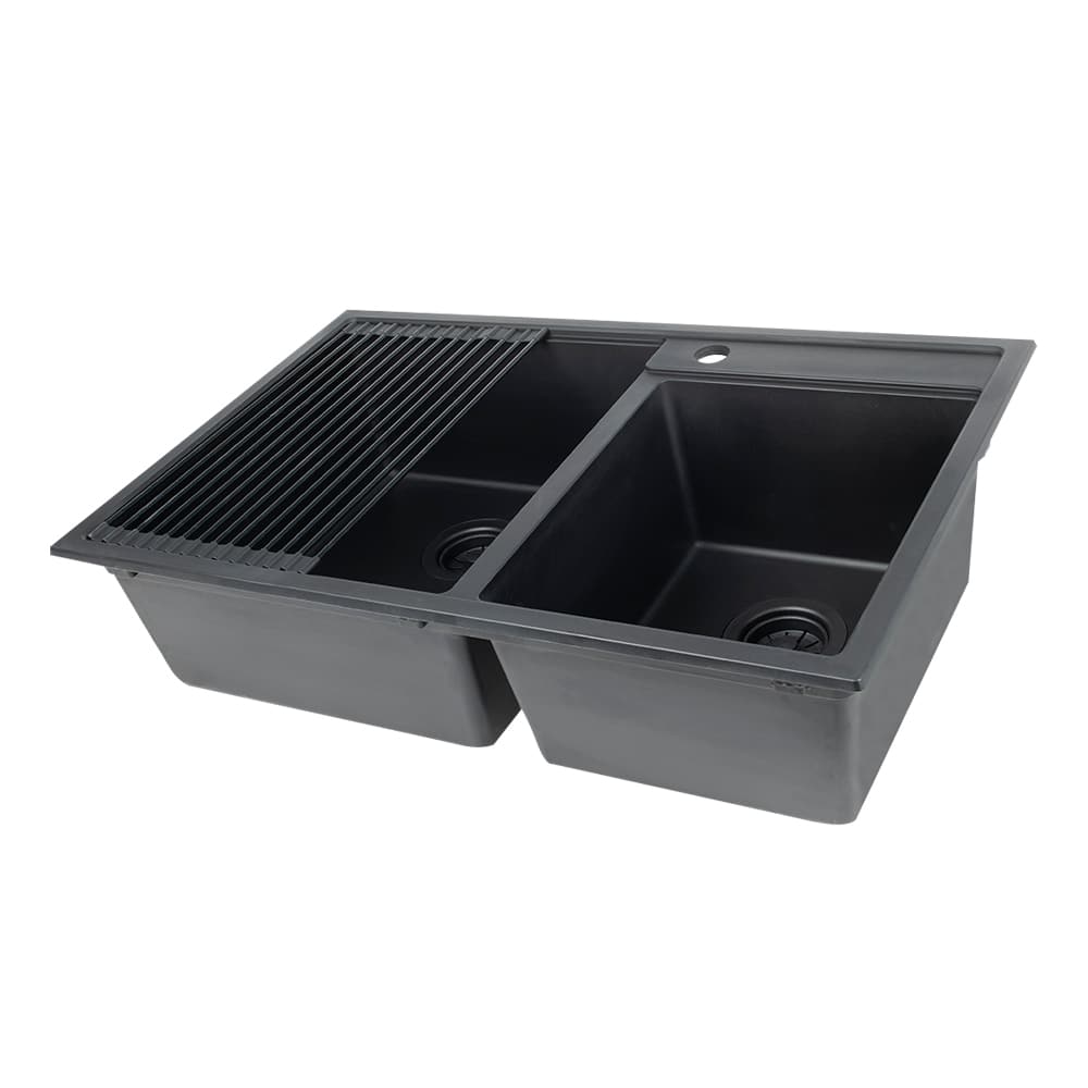 Évier de cuisine double Volcan en composite de granit noir 30&nbsp;11/16&nbsp;po&nbsp;x&nbsp;19&nbsp;11/16&nbsp;po TASSILI