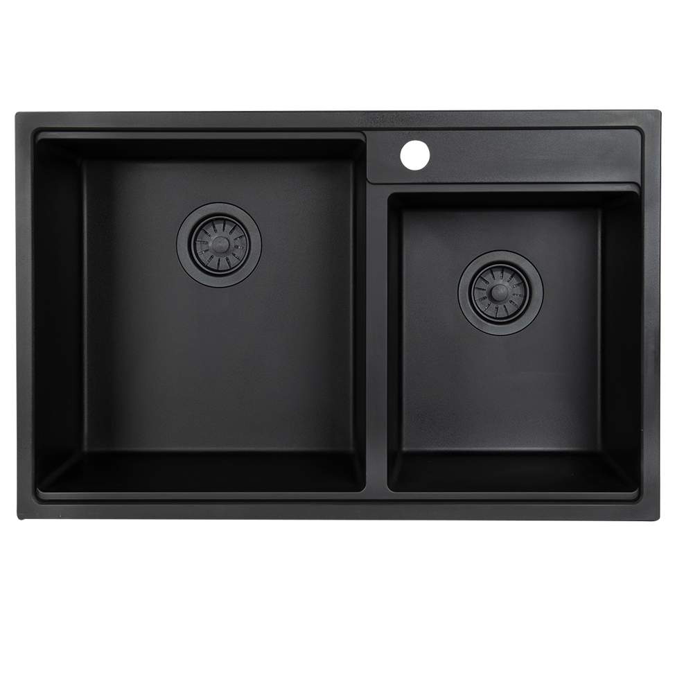 Évier de cuisine double Volcan en composite de granit noir 30&nbsp;11/16&nbsp;po&nbsp;x&nbsp;19&nbsp;11/16&nbsp;po TASSILI