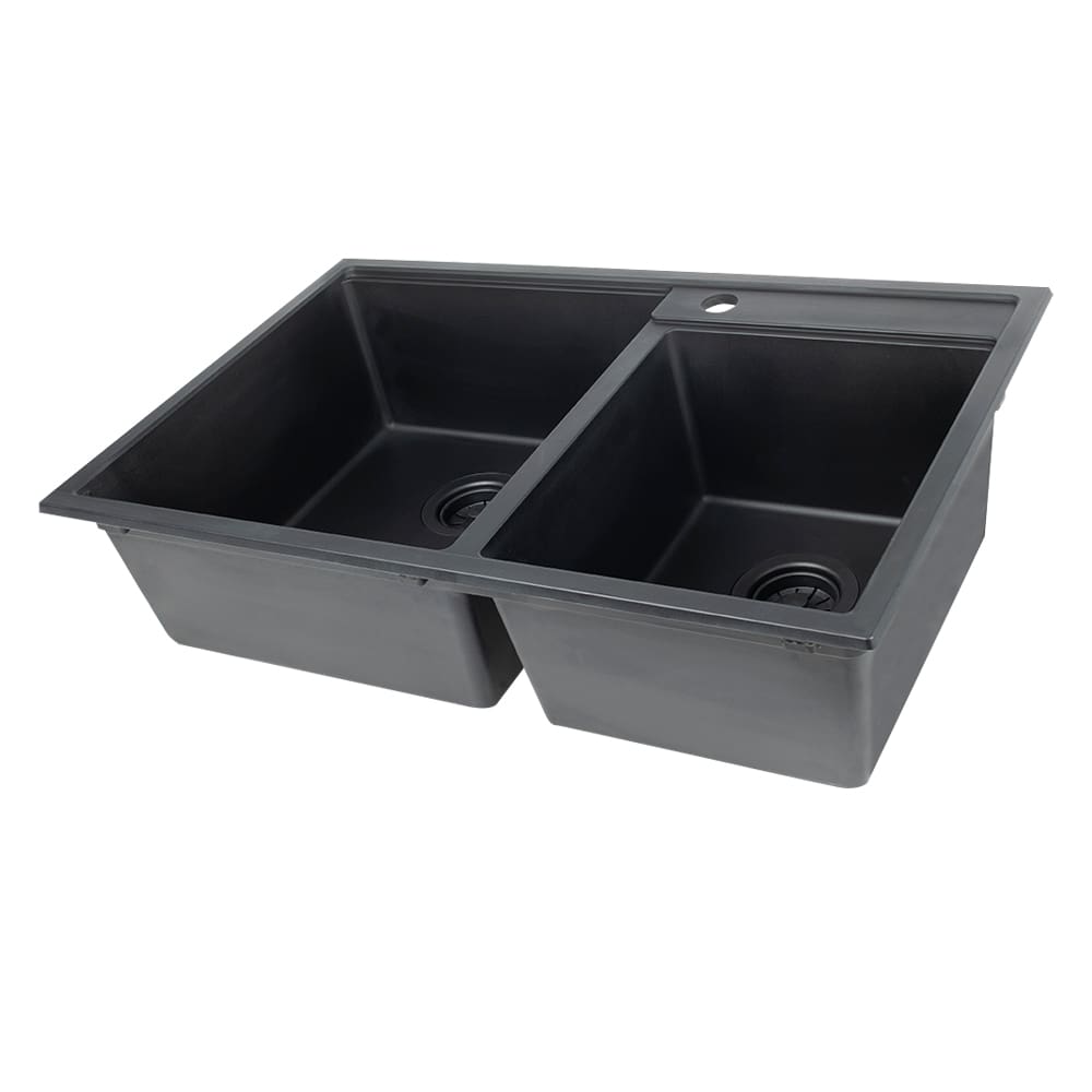Évier de cuisine double Volcan en composite de granit noir 30&nbsp;11/16&nbsp;po&nbsp;x&nbsp;19&nbsp;11/16&nbsp;po TASSILI