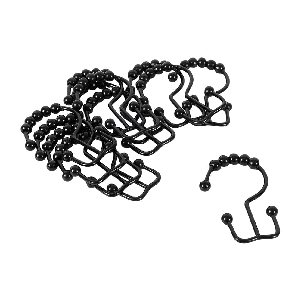 Crochets doubles à billes pour rideau de douche noir Pqt/12