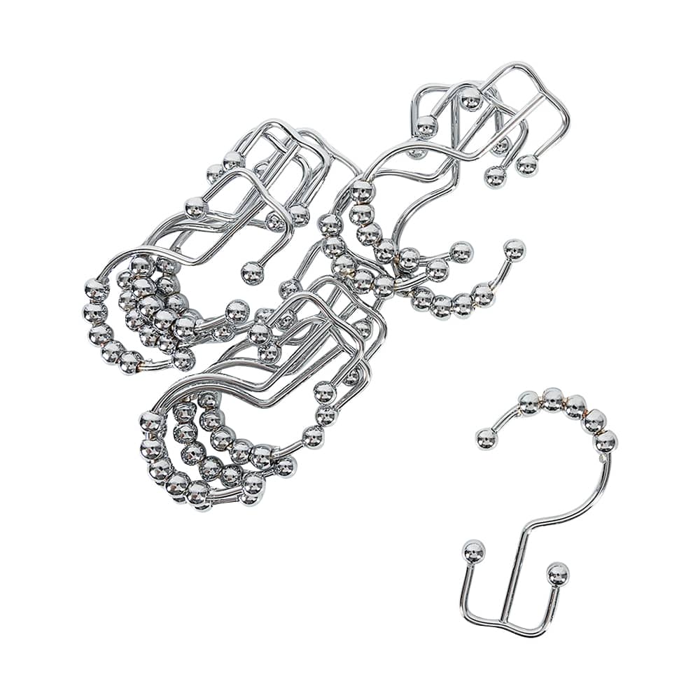 Crochets doubles à billes pour rideau de douche chrome Pqt/12