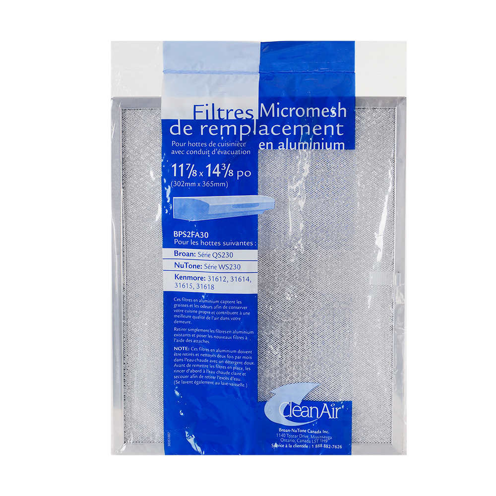 Filtres en aluminium pour hotte de cuisine 11 7/8 po x 14 3/8 po Pqt/2 BROAN