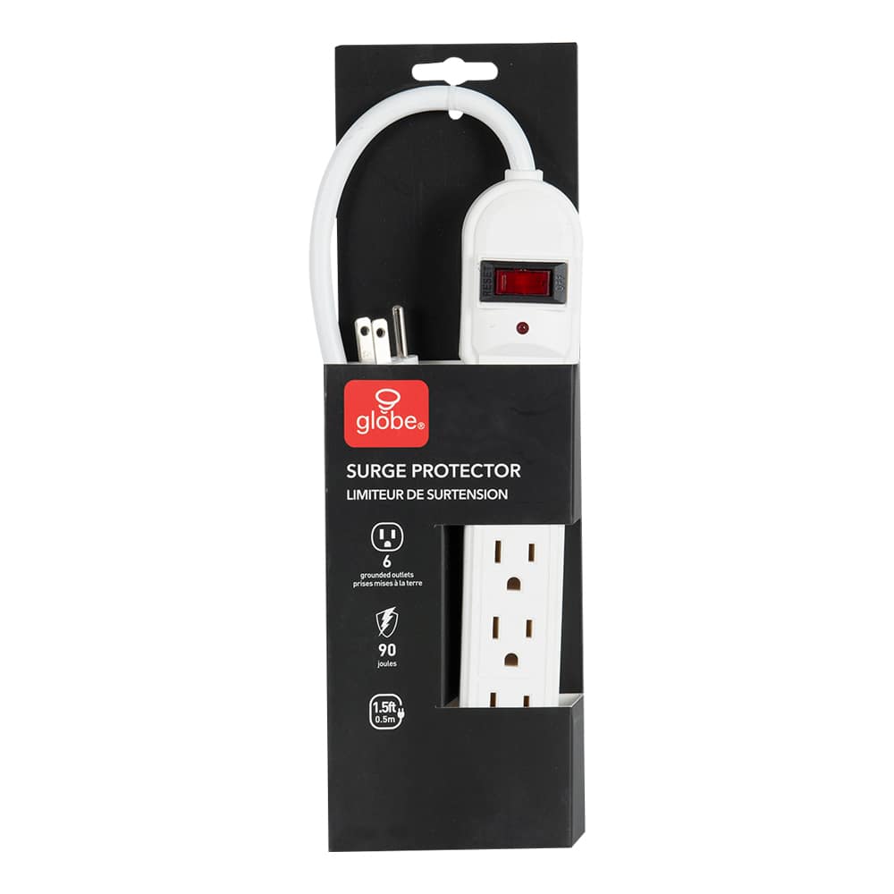 Barre d'alimentation blanche à 6 prises 18 po