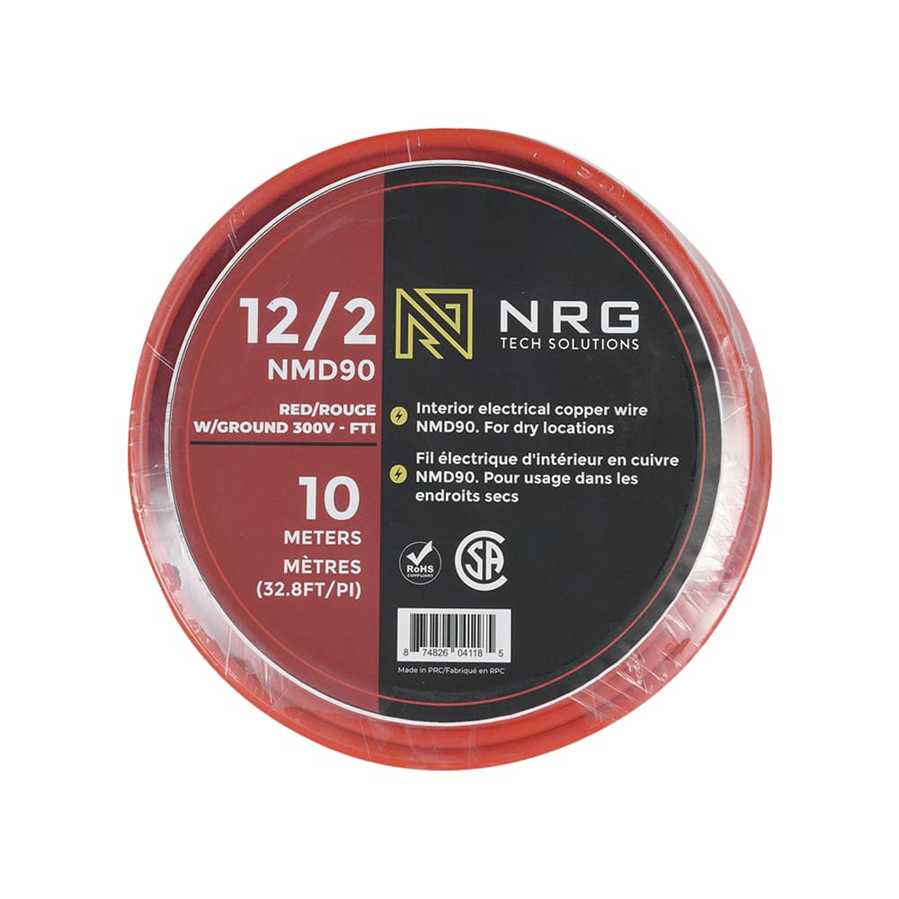 Fil électrique d'intérieur NMD-90, 12/2 rouge 10 m