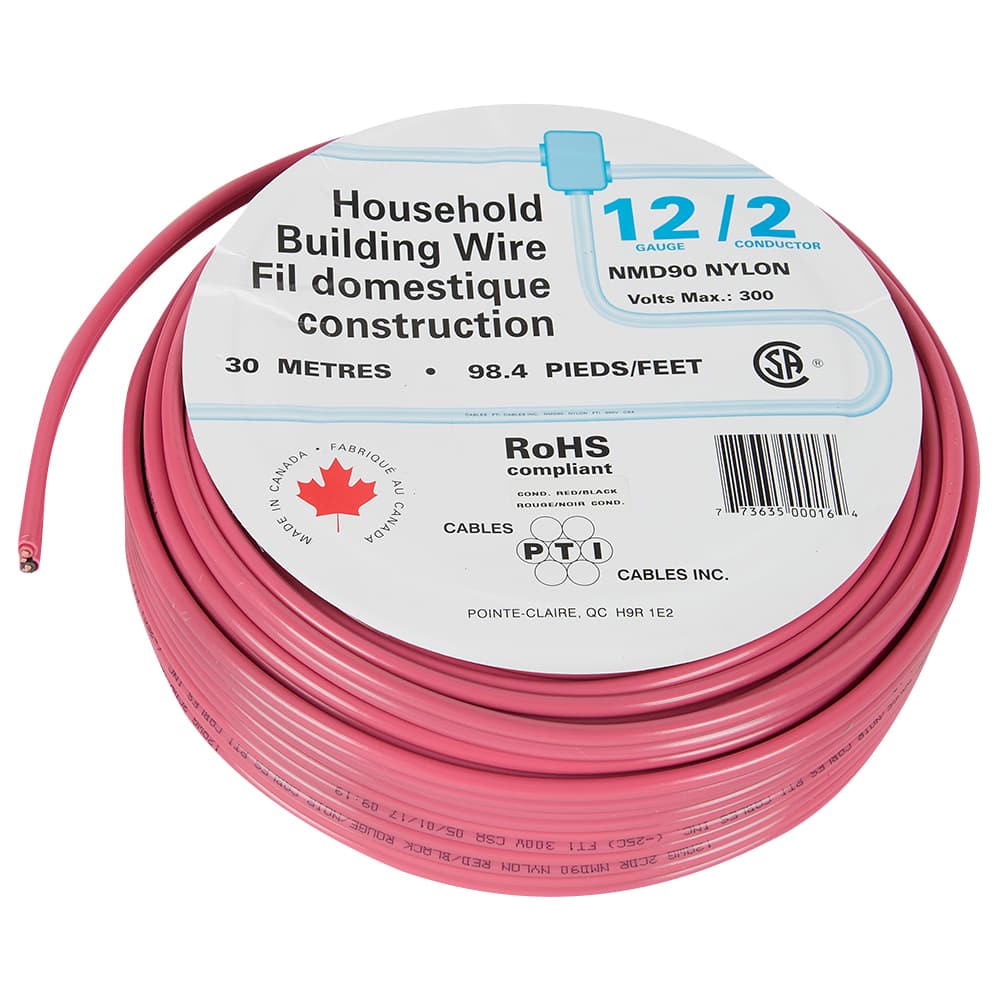 Fil électrique d'intérieur NMD-90, 12/2 rouge 30 m