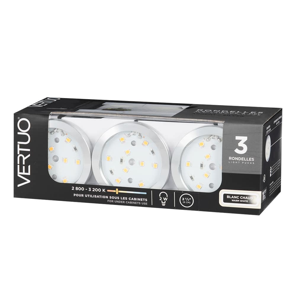 Rondelles d'éclairage à DEL blanc chaud Pqt/3 VERTUO