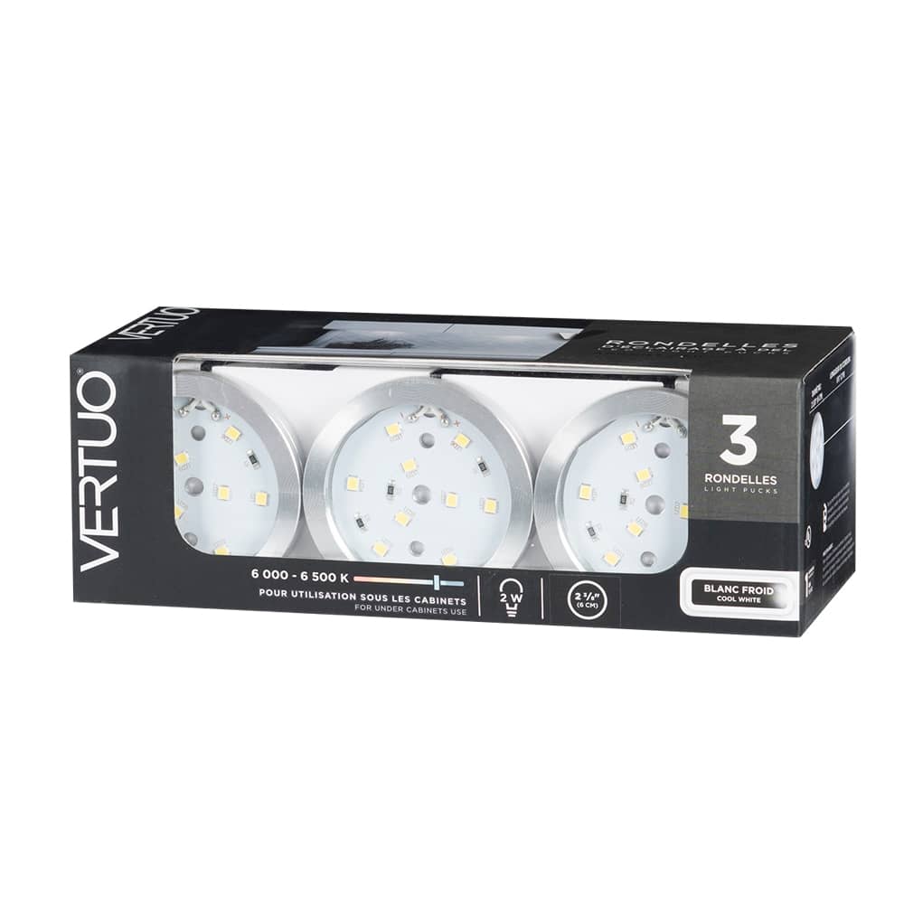 VERTUO Cold White LED Lighting Pucks Pkg/3