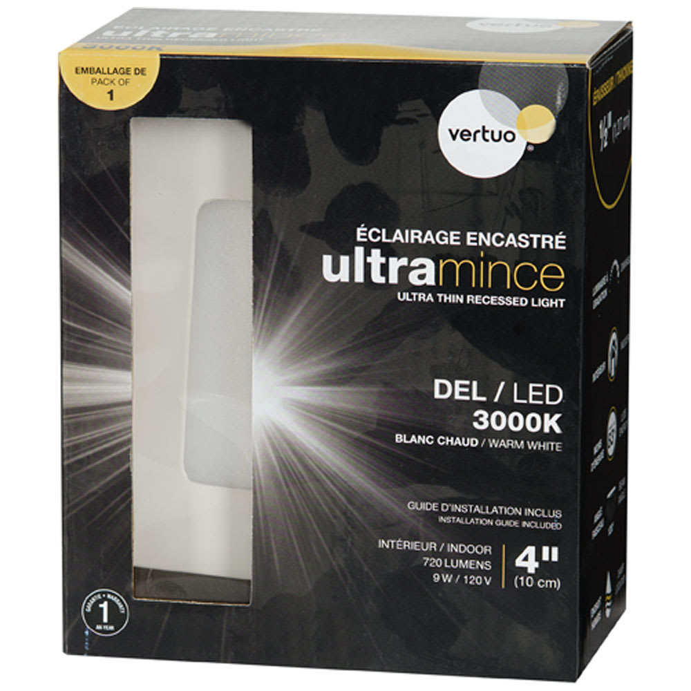 Luminaire encastré à DEL ultramince blanc 4 po x 1/2 po VERTUO