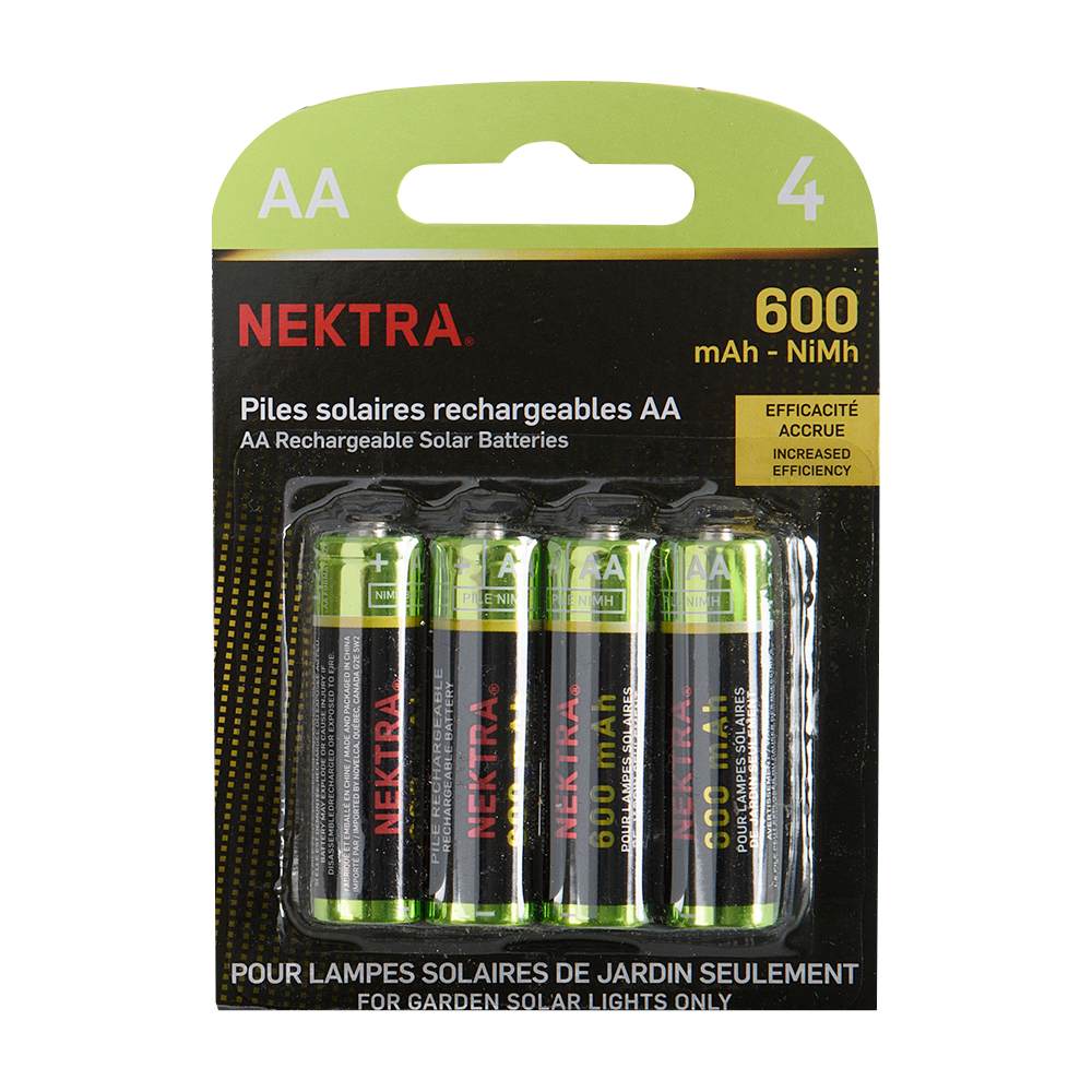 Piles solaires rechargeables AA Pqt/4 NEKTRA