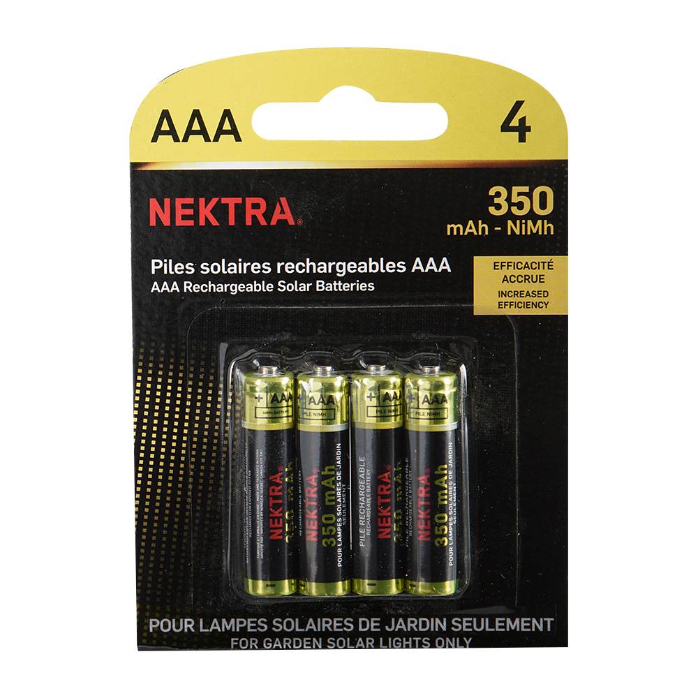 Piles solaires rechargeables AAA Pqt/4 NEKTRA