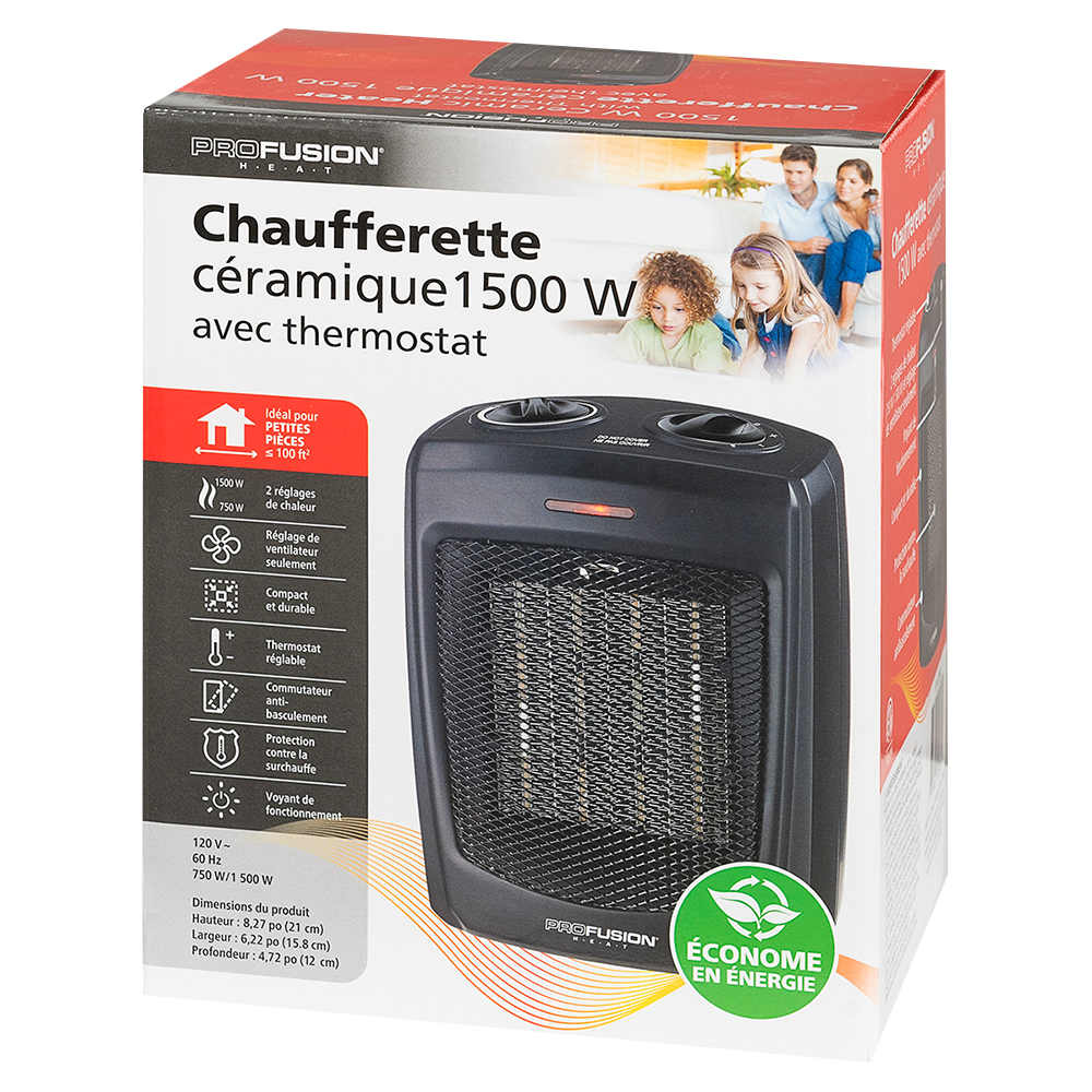 Chaufferette électrique d'appoint à céramique 750 W / 1 500 W