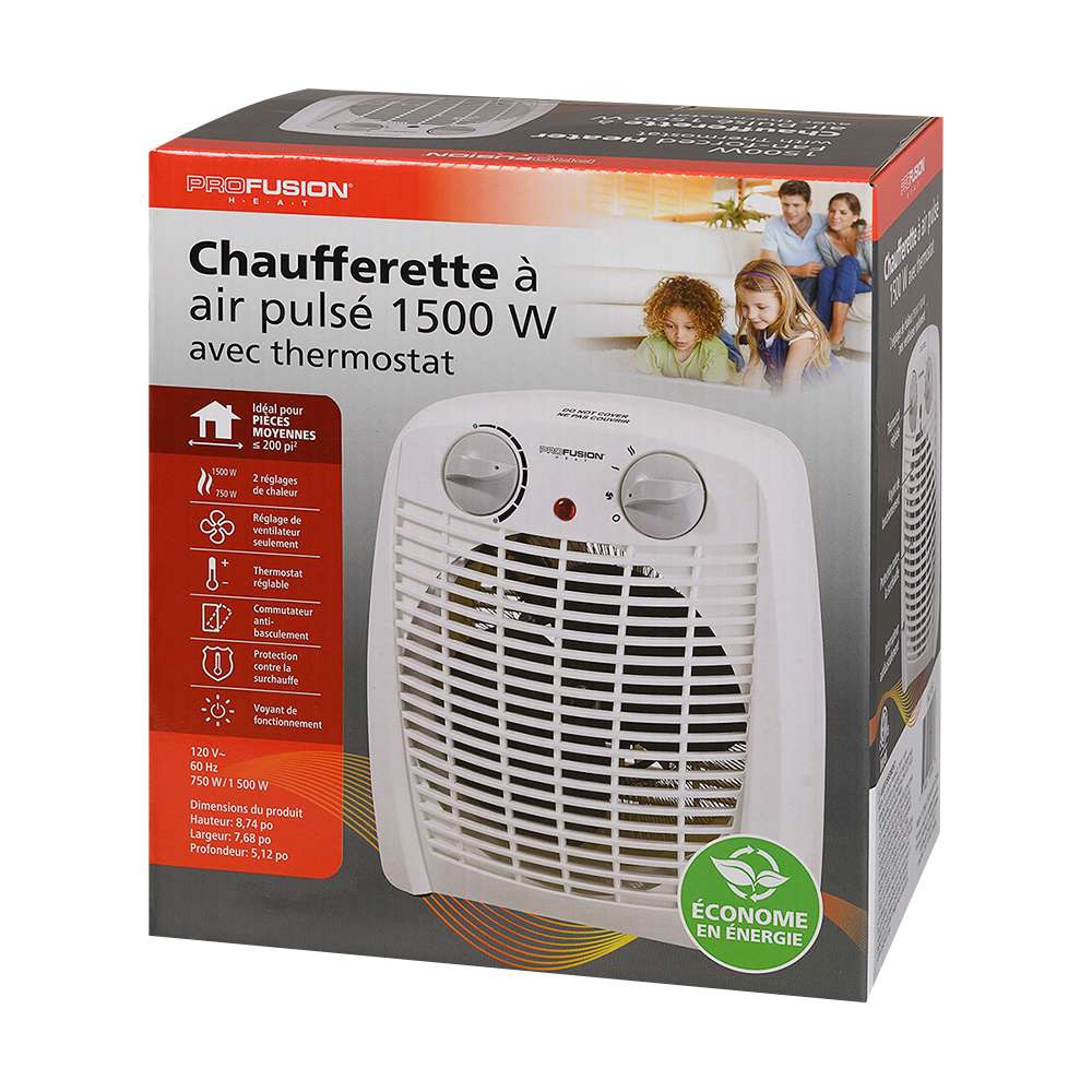 Chaufferette électrique d'appoint à air pulsé 750 W / 1 500 W