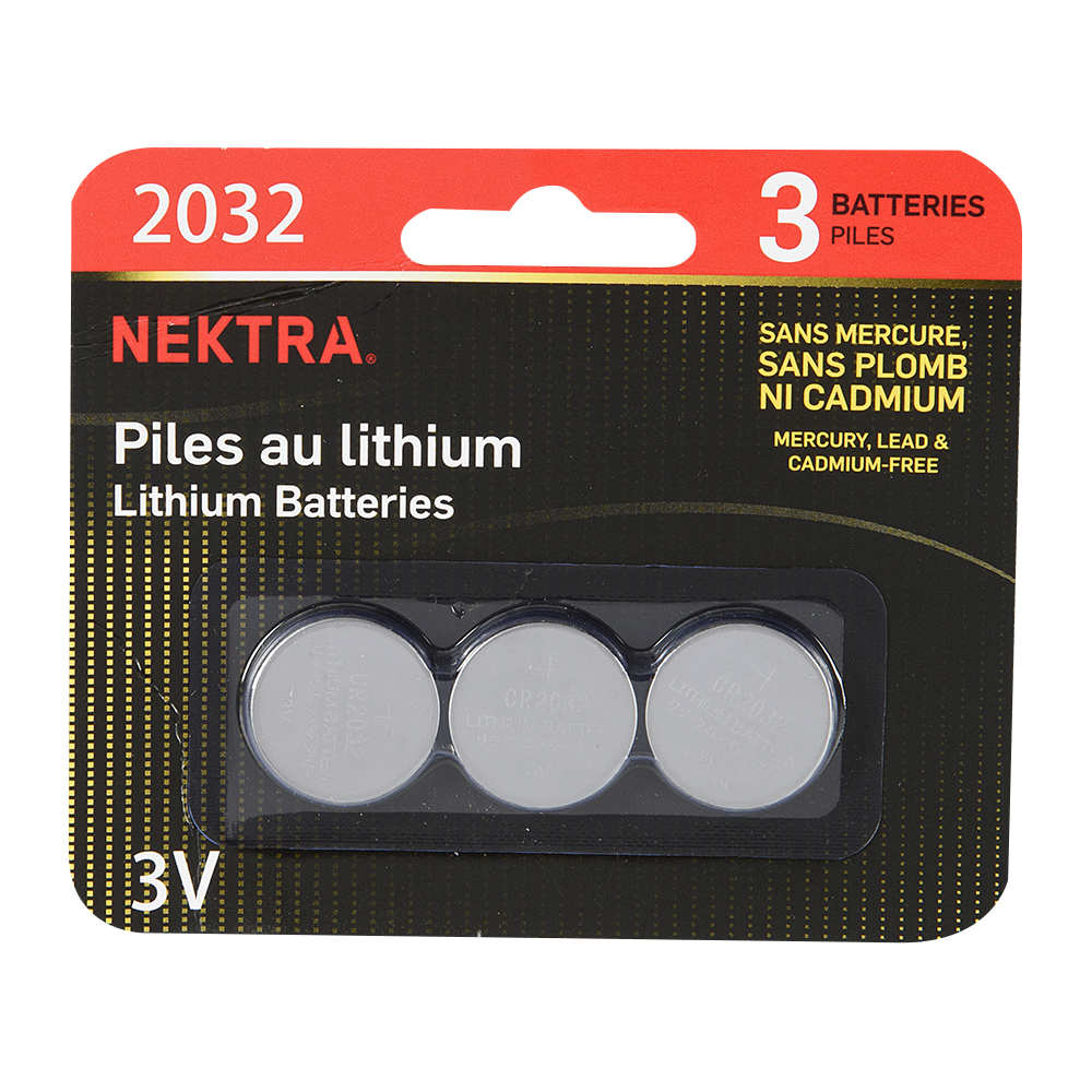 NEKTRA Lithium Batteries CR2032 3 V Pkg/3