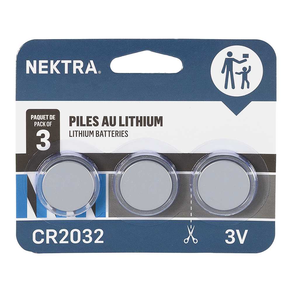 Piles boutons au lithium CR2032, 3 V Pqt/3 NEKTRA