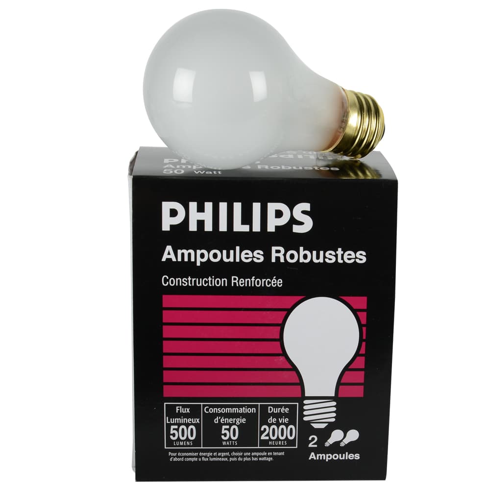 Ampoules incandescentes antichocs 50 W Pqt/2
