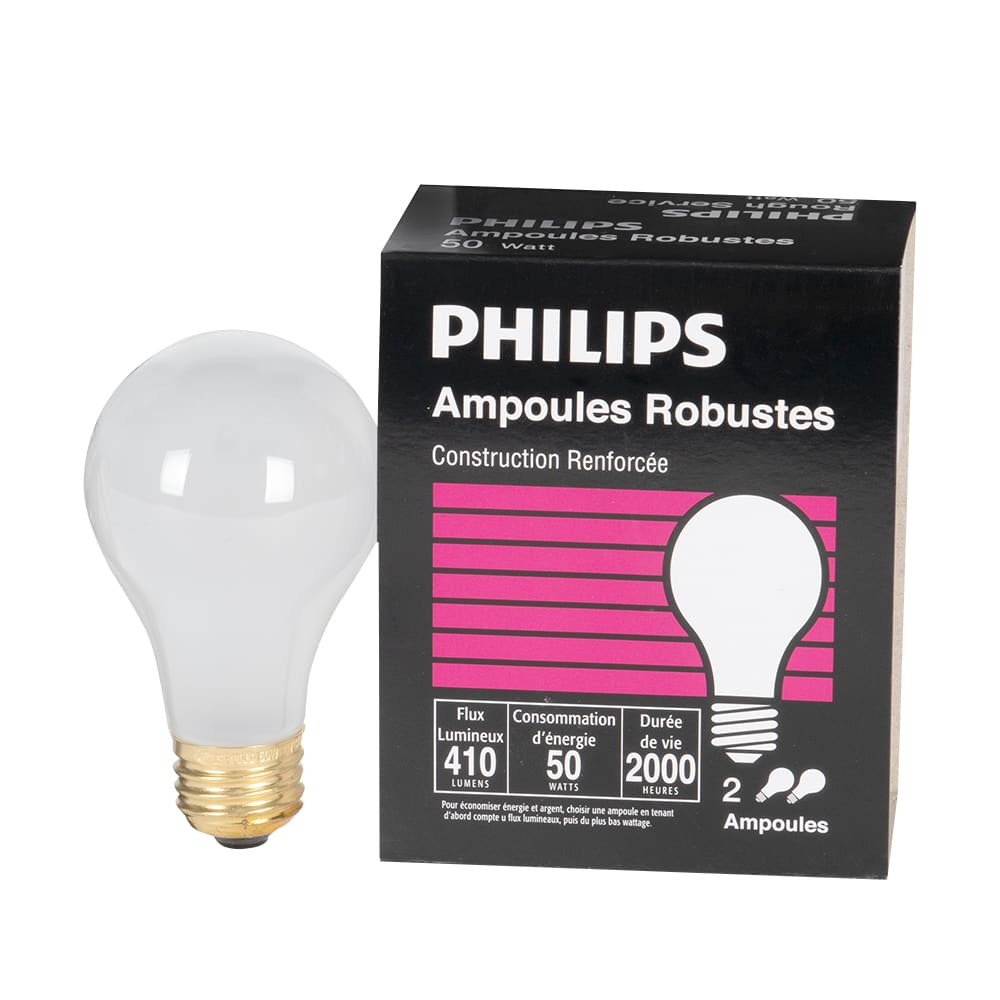 Anti-Shock Incandescent Medium Base Light Bulbs 50 W Pkg/2