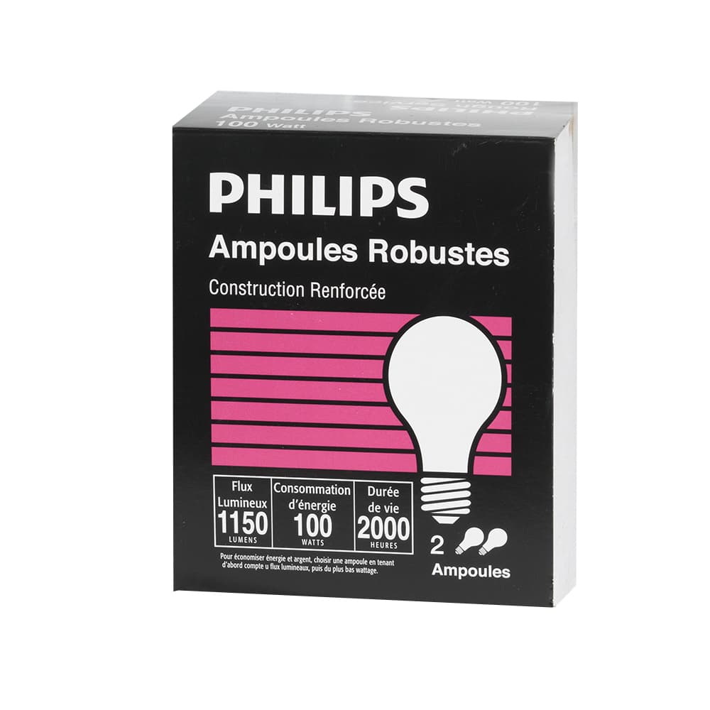Ampoules incandescentes antichocs 100 W Pqt/2