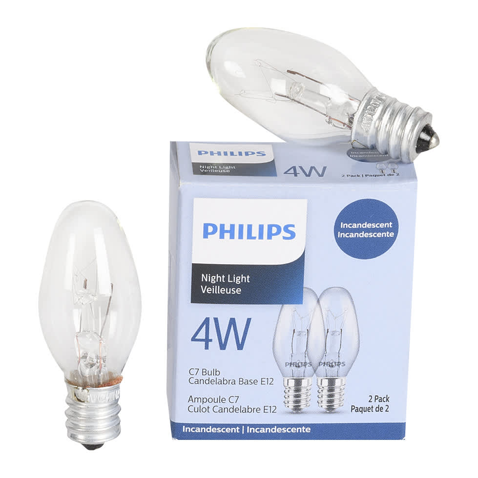 Ampoules incandescentes pour veilleuses C7, 4W Pqt/2