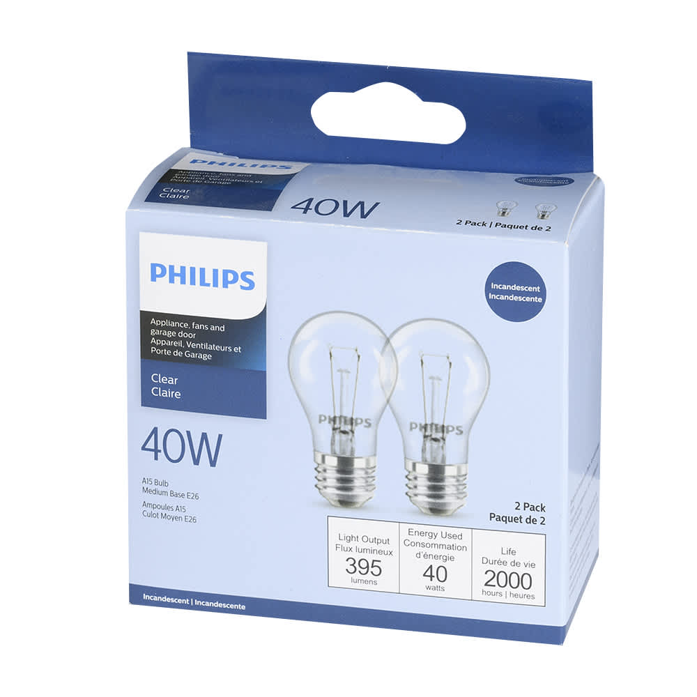 Ampoules incandescentes pour ventilateurs A15, 40 W Pqt/2