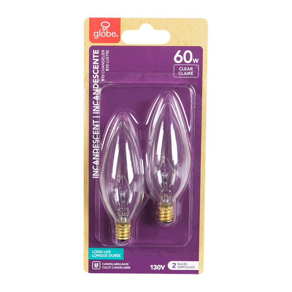 Ampoules chandelle incandescentes 60 W Pqt/2