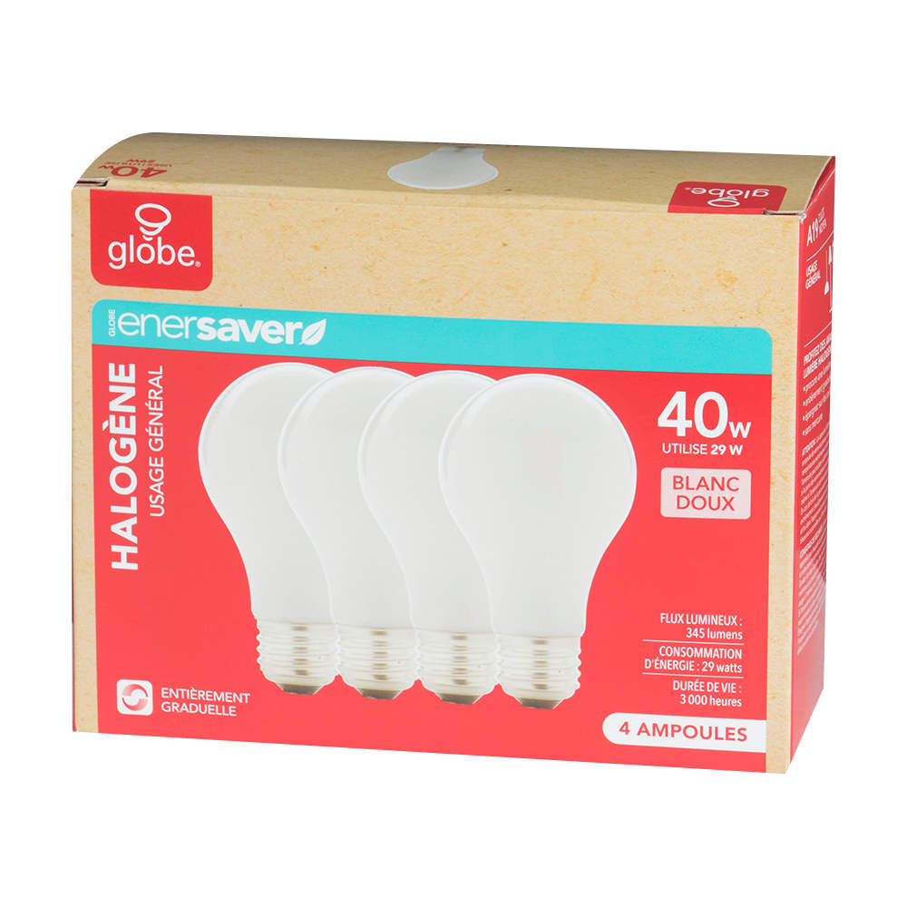 A19 Halogen Light Bulbs 29 W Pkg/4 Soft White