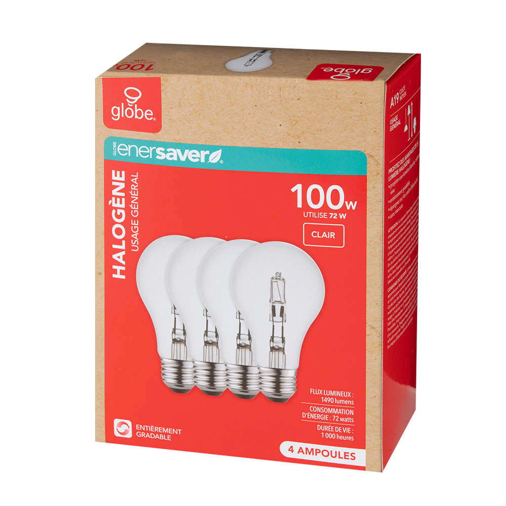 Ampoules halogènes A19, 72 W Pqt/4