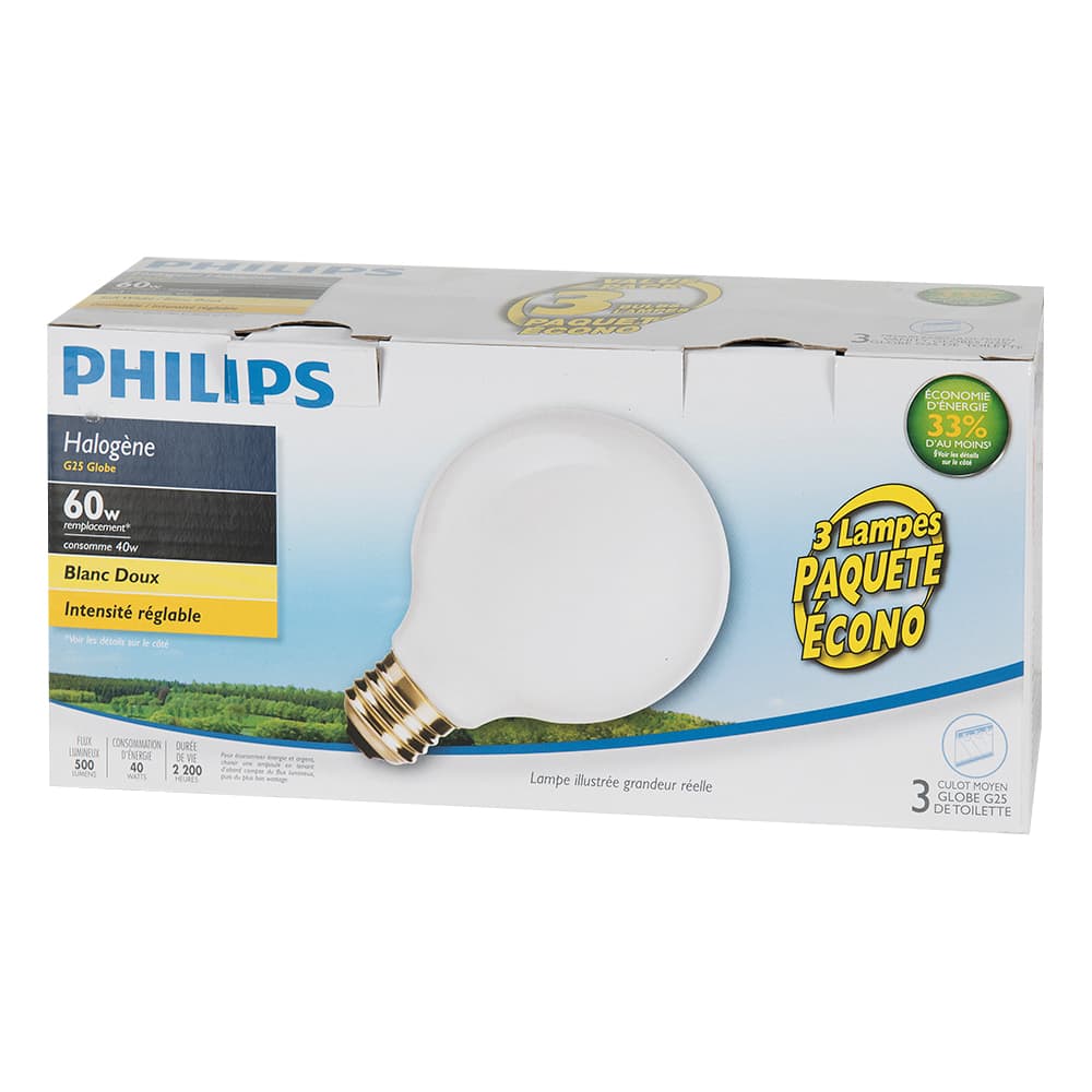 G25 Halogen Light Bulbs, 40 W Pkg/3