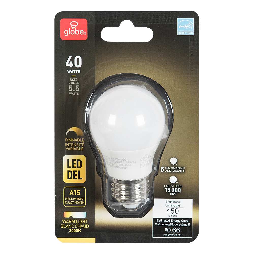 A15 Warm Light LED Light Bulb 5.5 W