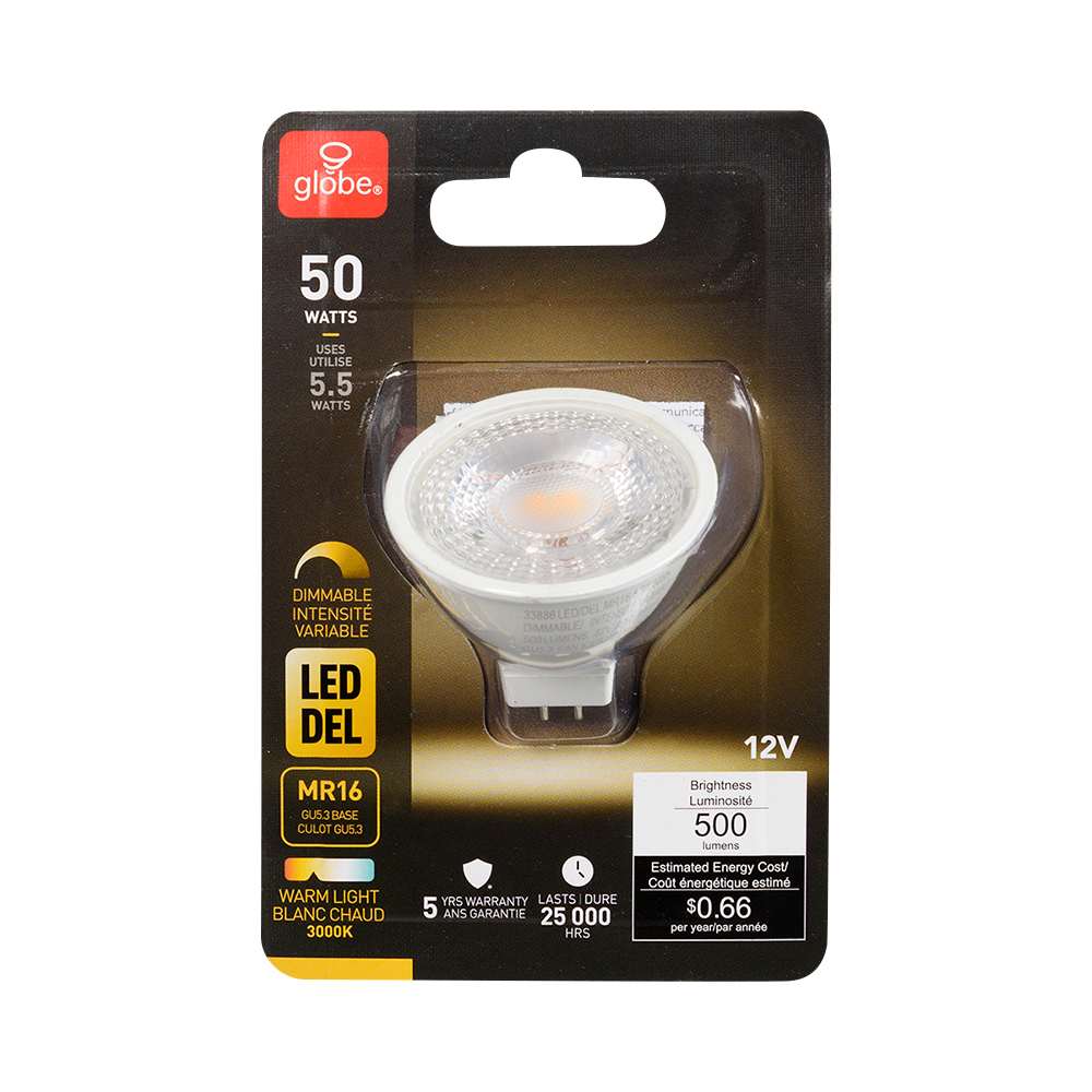Ampoule-réflecteur DEL MR16 blanc&nbsp;chaud 5,5&nbsp;W