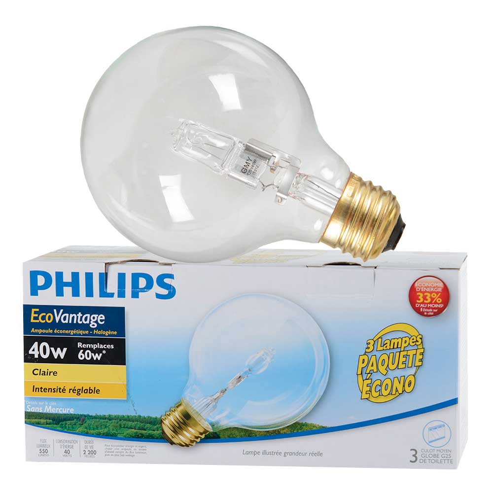 Ampoules halogènes pour coiffeuse G25, 40 W Pqt/3