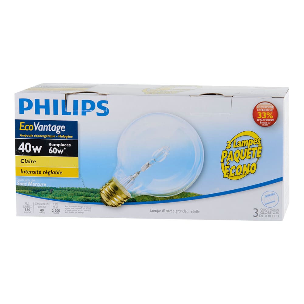Ampoules halogènes pour coiffeuse G25, 40 W Pqt/3