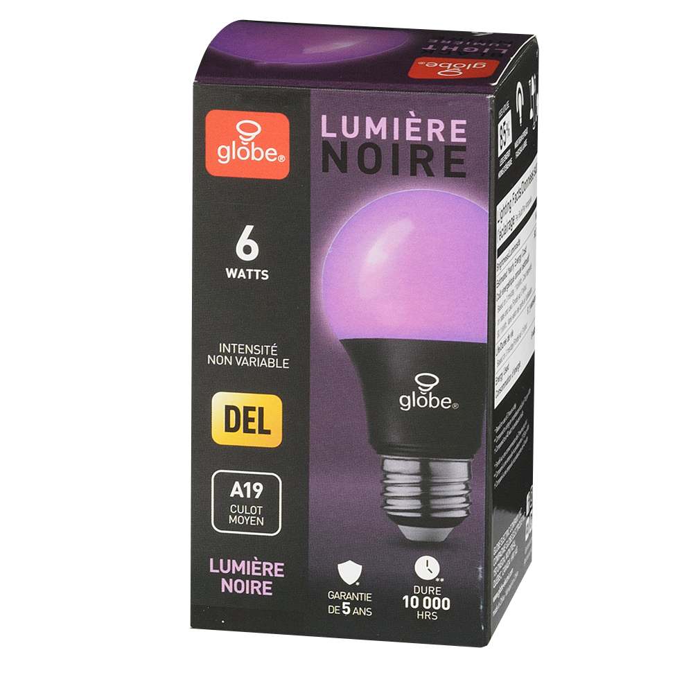Ampoule DEL A19, 6 W lumière noire UV