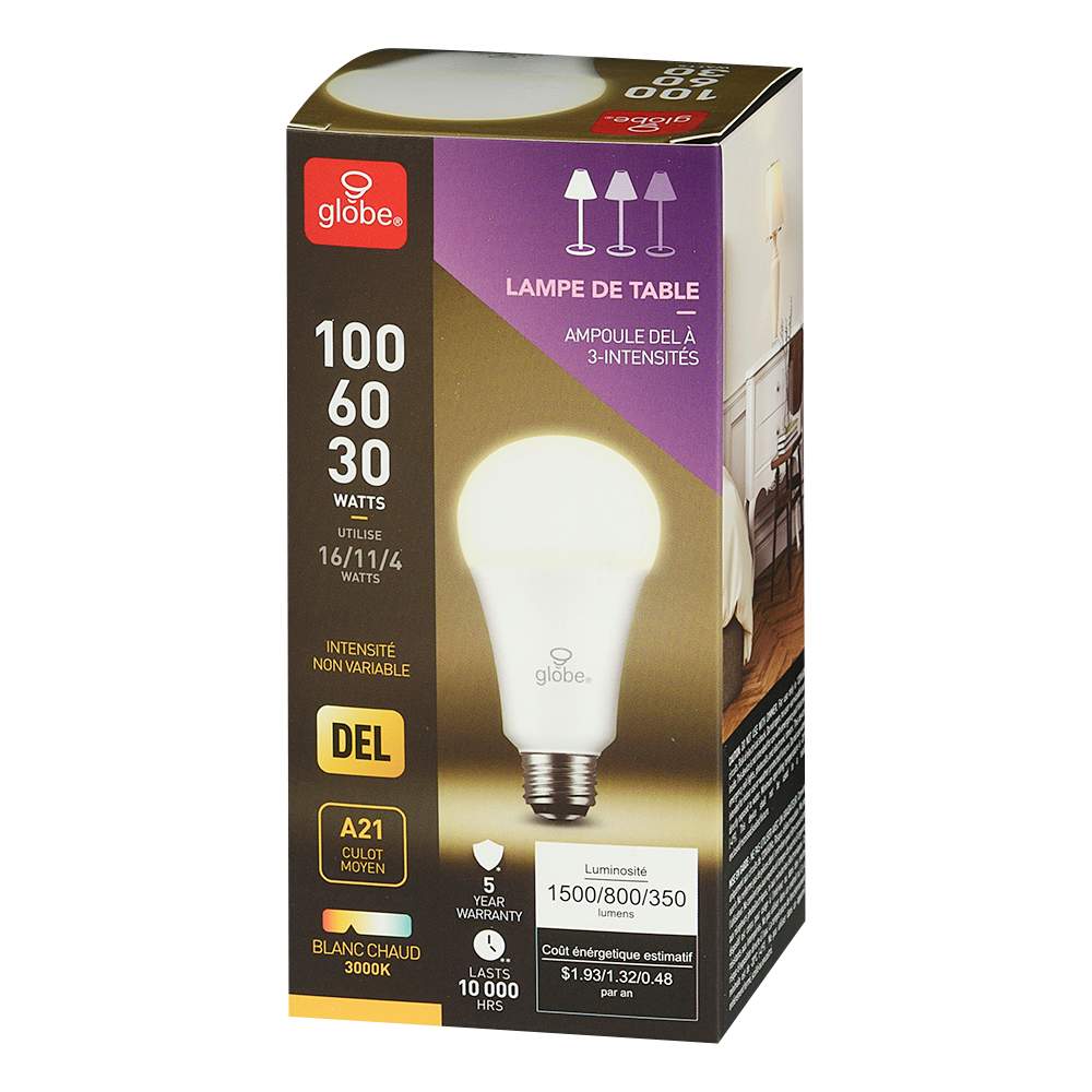 Ampoule DEL A21 blanc chaud (3&nbsp;intensités)