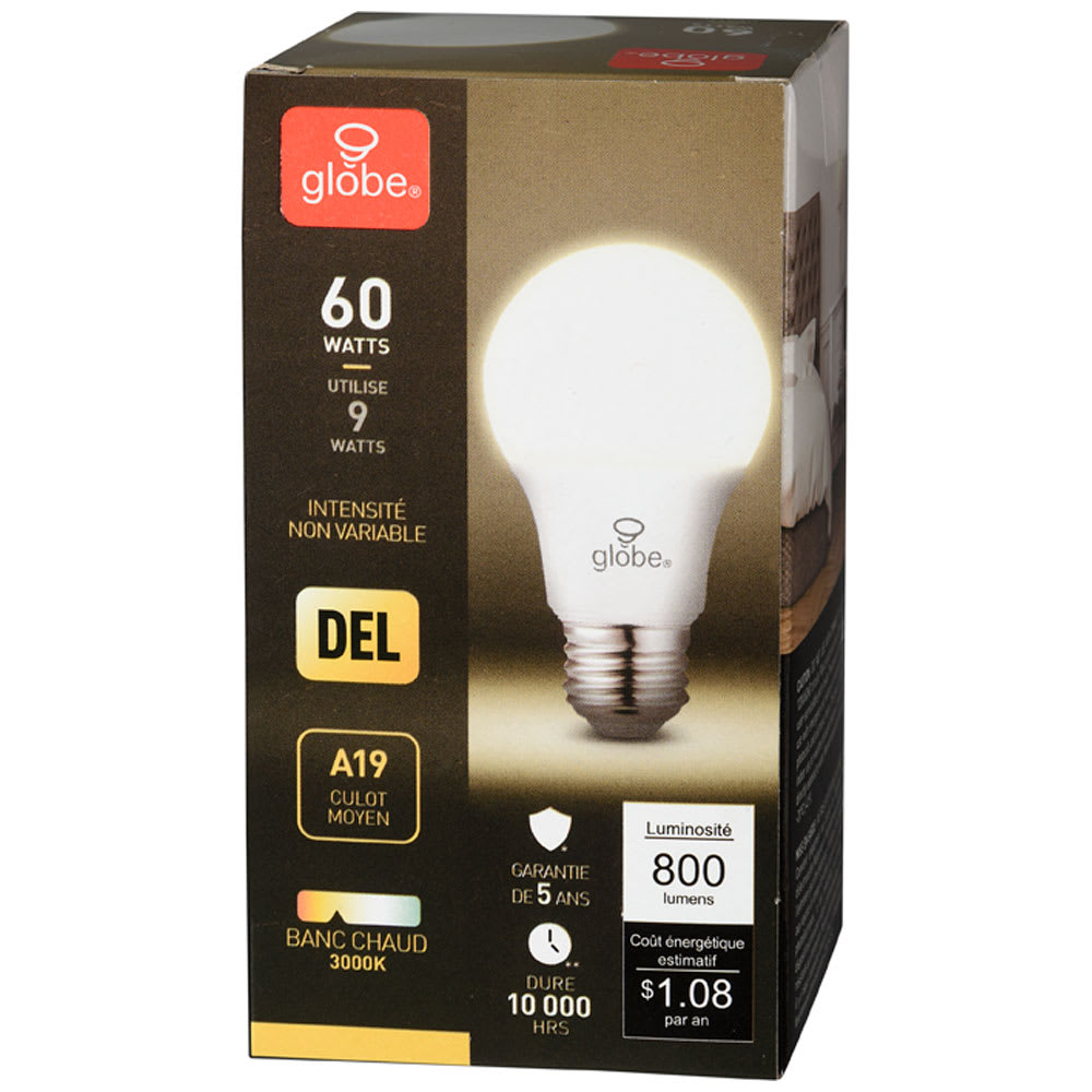 Ampoule DEL A19 blanc chaud 9 W