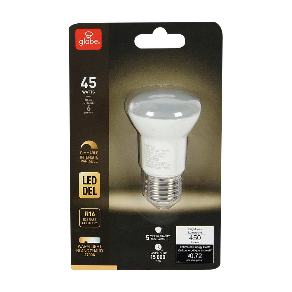 Ampoule DEL R16 blanc chaud 6 W