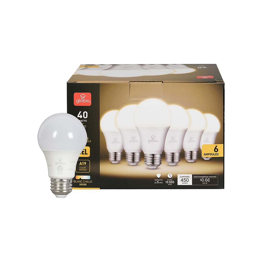 A19 Warm White LED Light Bulb 5.5 W Pkg/6