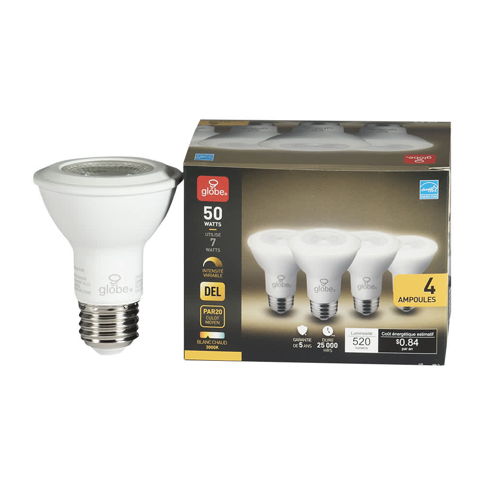 Ampoules-réflecteurs DEL PAR20 7&nbsp;W Pqt/4