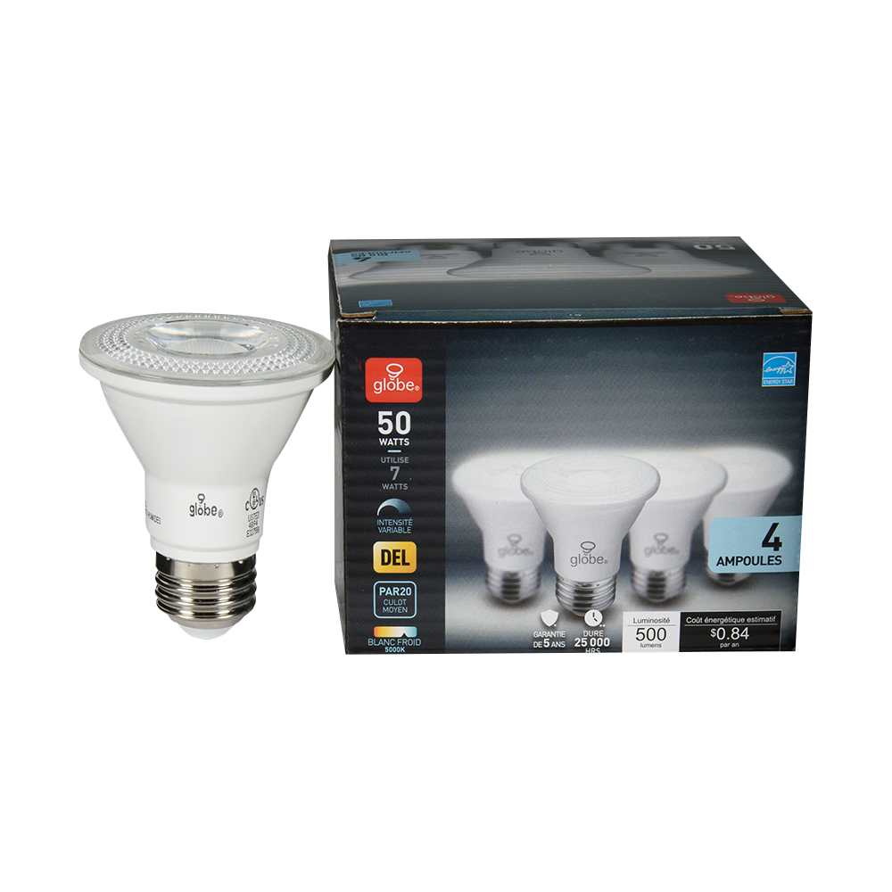 Ampoules-réflecteurs DEL PAR20  7 W Pqt/4