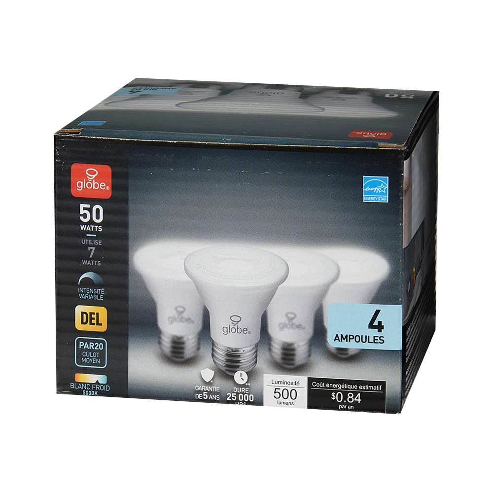 Ampoules-réflecteurs DEL PAR20  7 W Pqt/4