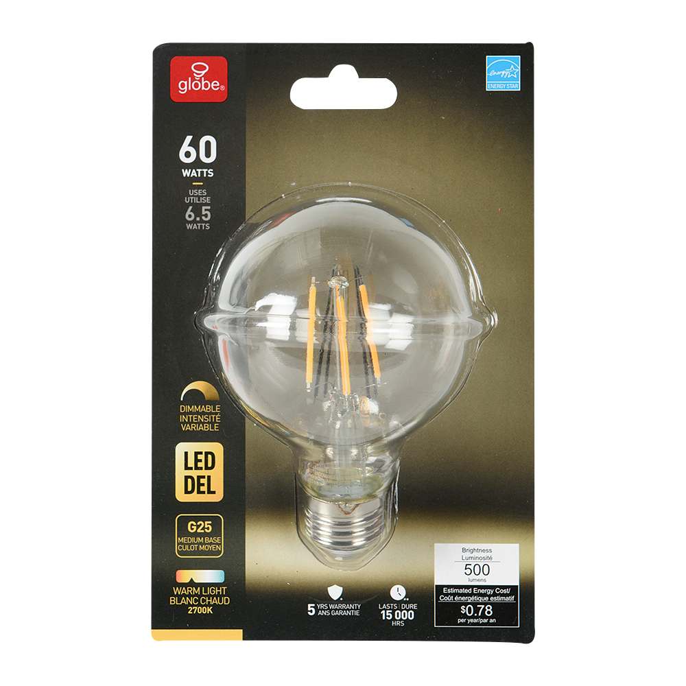Ampoule DEL G25 blanc chaud 6,5 W