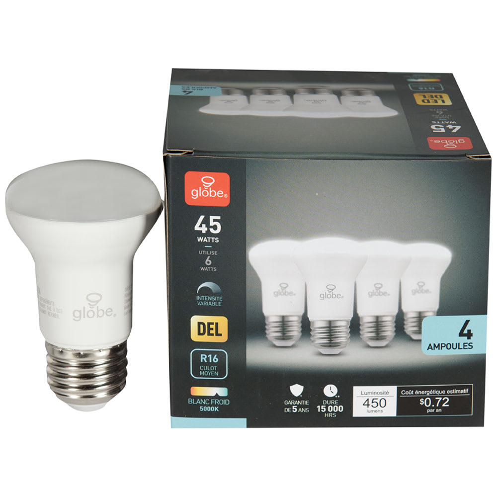 Ampoules DEL R16 blanc froid 6 W Pqt/4