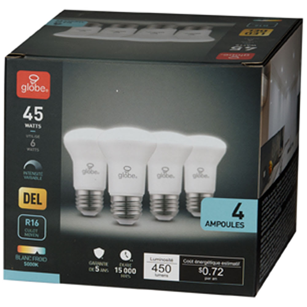 Ampoules DEL R16 blanc froid 6 W Pqt/4