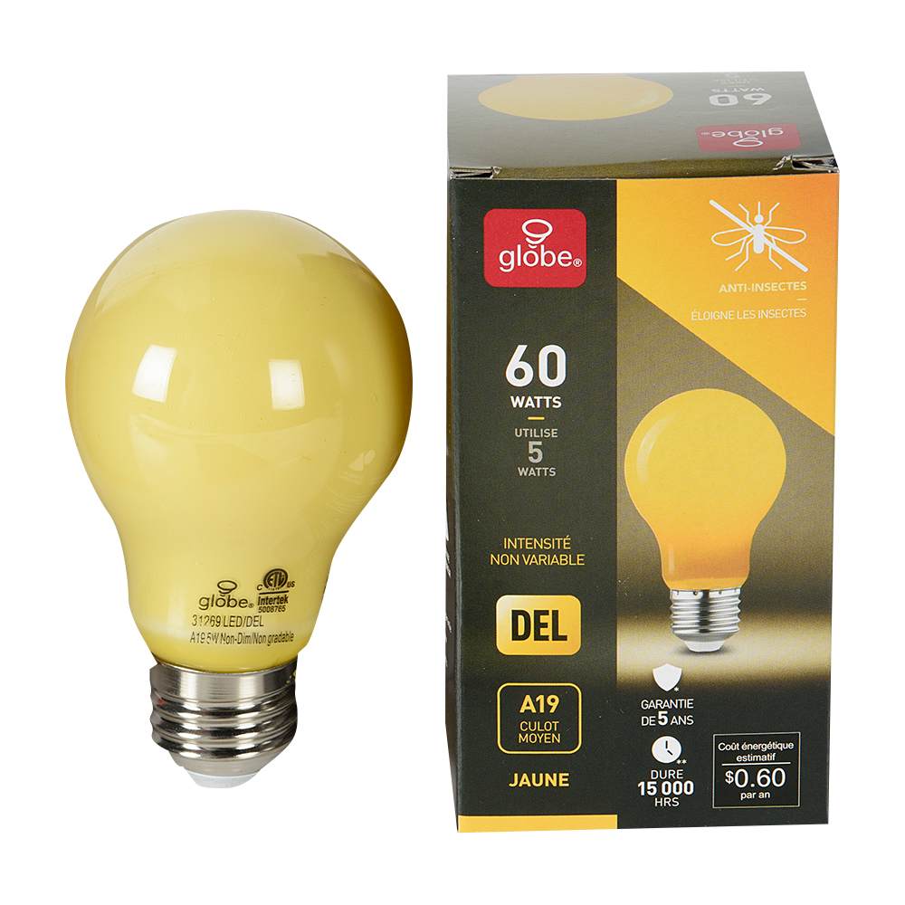 Ampoule DEL A19, 5 W jaune anti-insectes