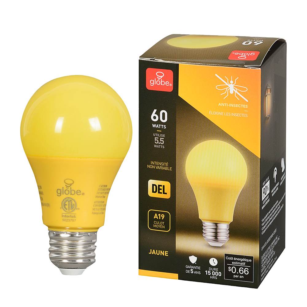 Ampoule DEL A19 à culot moyen  anti-insectes jaune 5,5 W