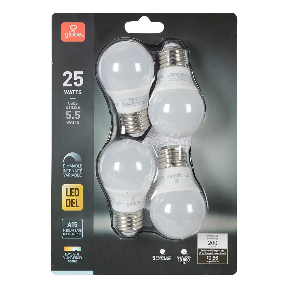 Ampoules DEL A15 blanc froid 5,5 W Pqt/4