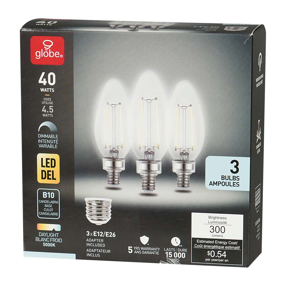 Ampoules DEL B10 blanc froid 4,5 W Pqt/3