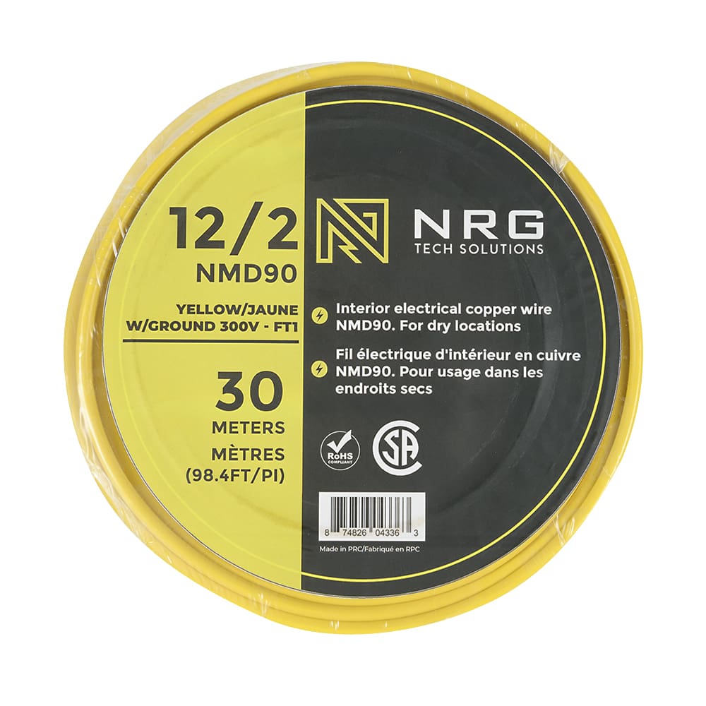 Fil électrique d'intérieur NMD-90, 12/2 jaune 30 m