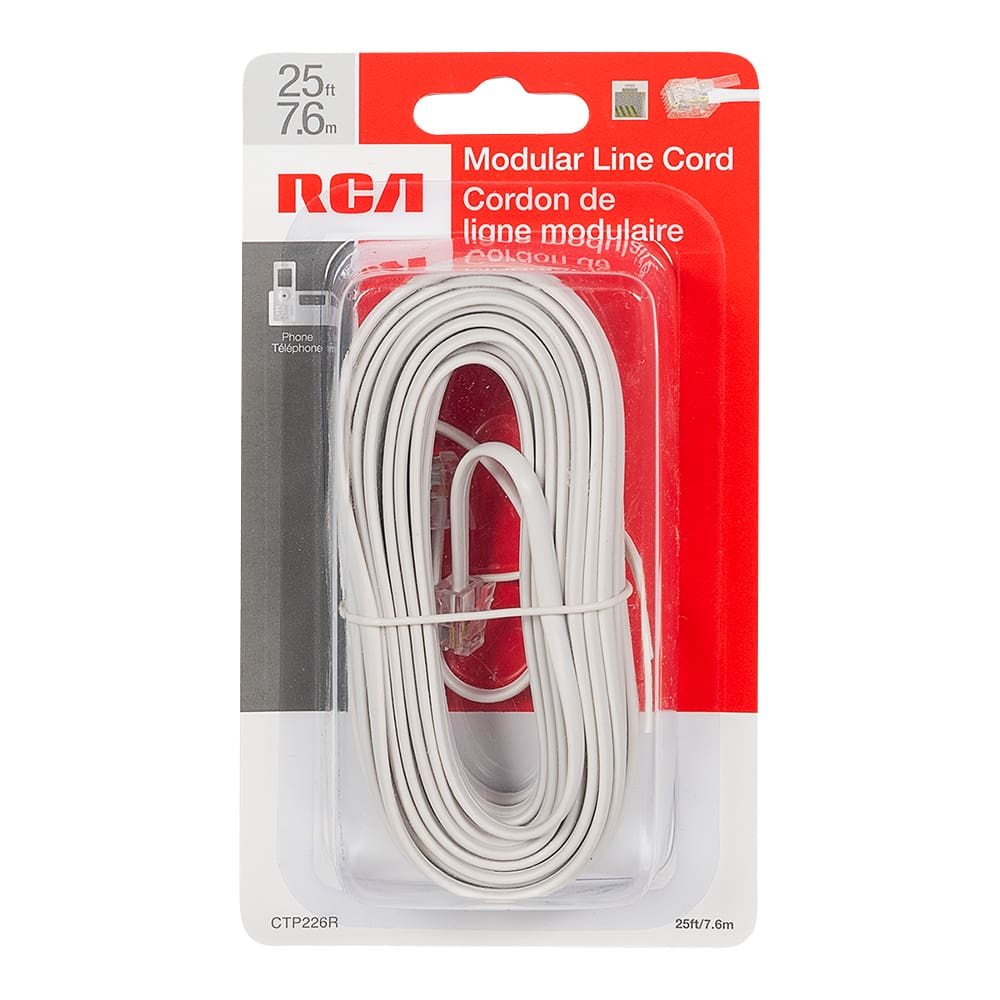 Cordon de ligne téléphonique modulaire 25 pi 4 fils