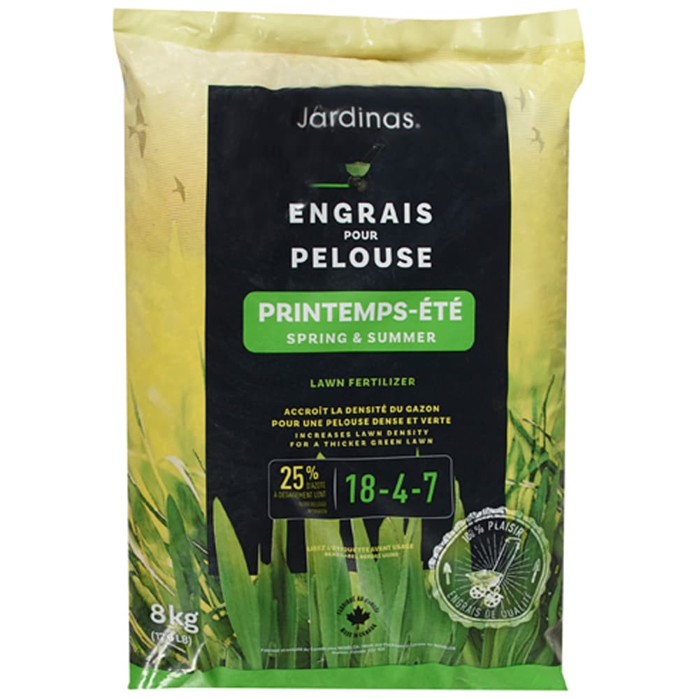 Engrais printemps/été pour pelouse 18-4-7, 8 kg