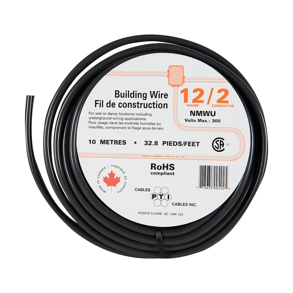 Fil électrique d'extérieur NMWU 12/2 noir 10&nbsp;m